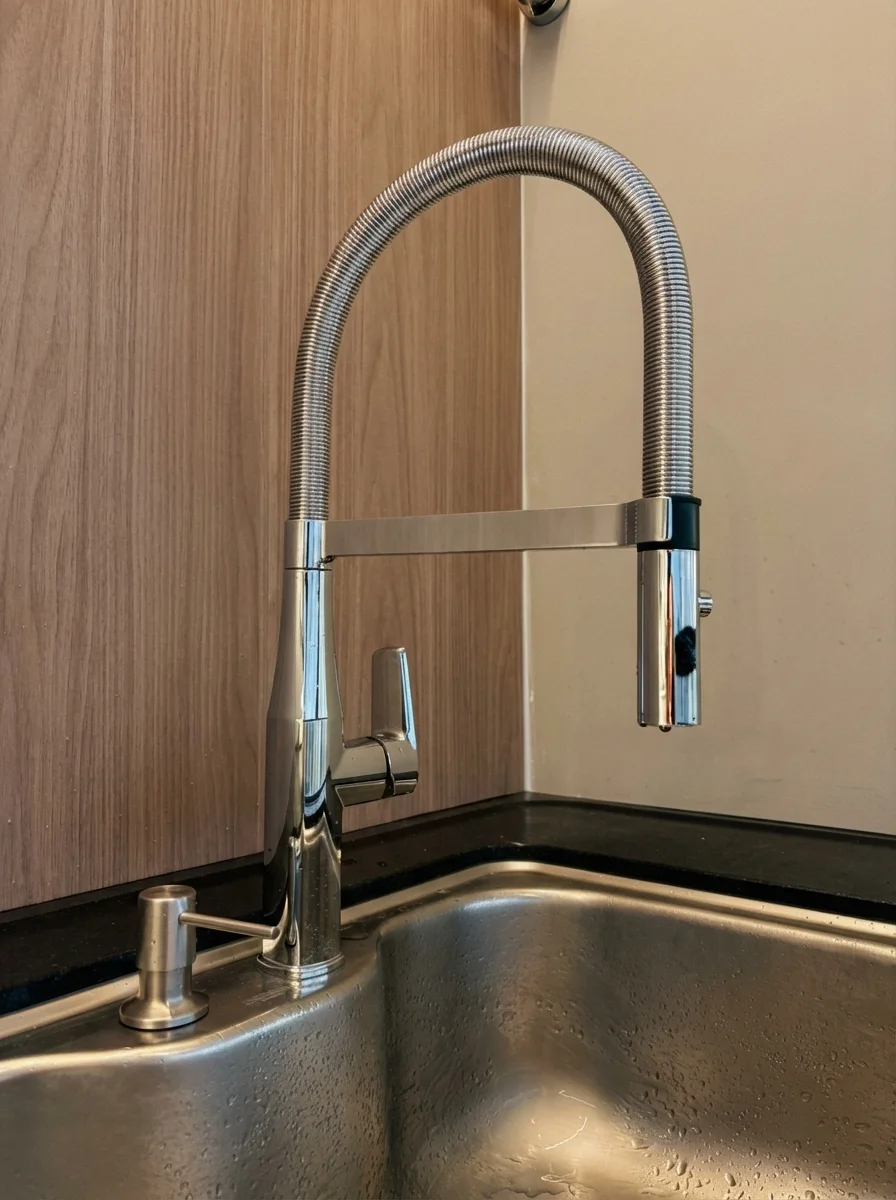 Instalação profissional de torneira gourmet monocomando em Brusque realizada pela DM Elétrica e Hidráulica. Especialistas em encanamento e reformas de cozinha.